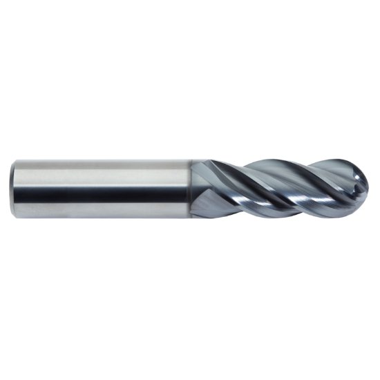 Picture of M.A. Ford 27925000B Dia 1/4 SH 0.2500 LOC 0.3750 OAL2.00 End Mill Standard Flute Variable Helix Carbide AlTiN Single End Ball NoseBall TuffCut® XT